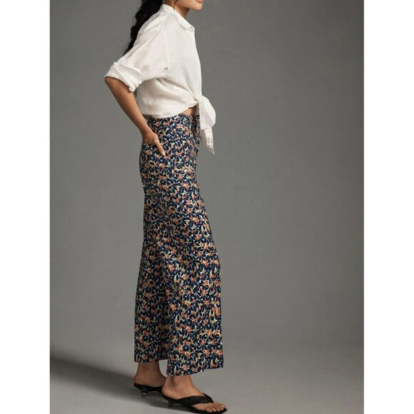 MAEVE Anthropologie Olive Leaves Colette Crop Wide Leg Pants sz. 31 Fit sz. M - Picture 8 of 11